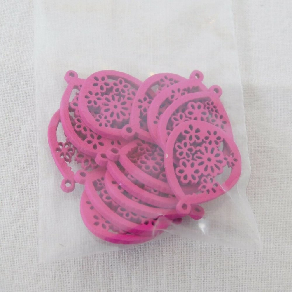 Pink Bead Mixed Lot 11 Packs Various Round Square Teardrop Evil Eye Wood Plastic - Picture 3 of 12